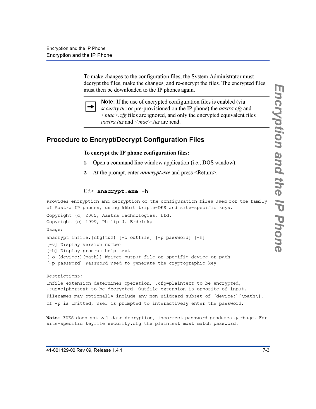 Aastra Telecom 480I CT Procedure to Encrypt/Decrypt Configuration Files, To encrypt the IP phone configuration files 