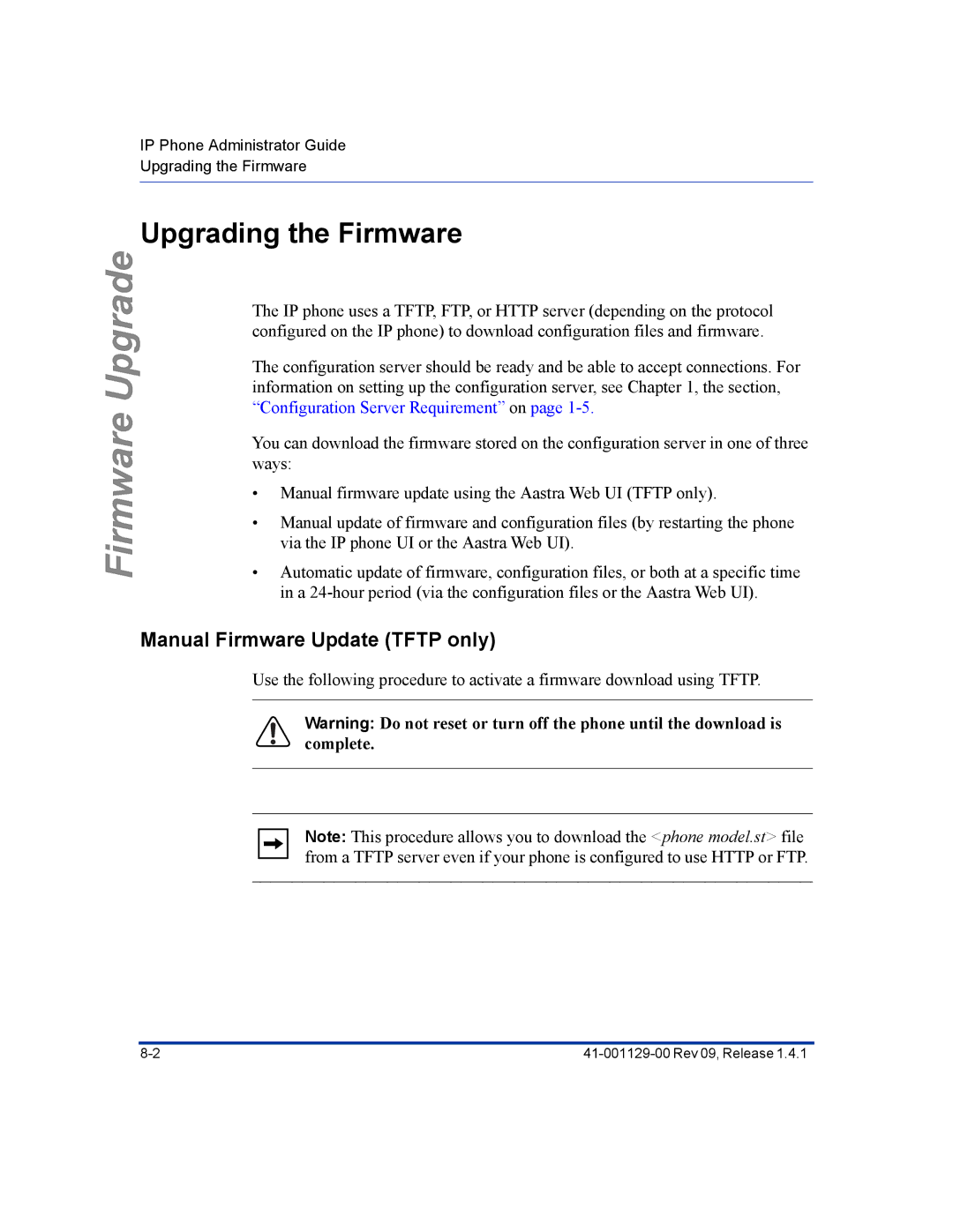 Aastra Telecom 480I CT manual Upgrading the Firmware, Manual Firmware Update Tftp only 