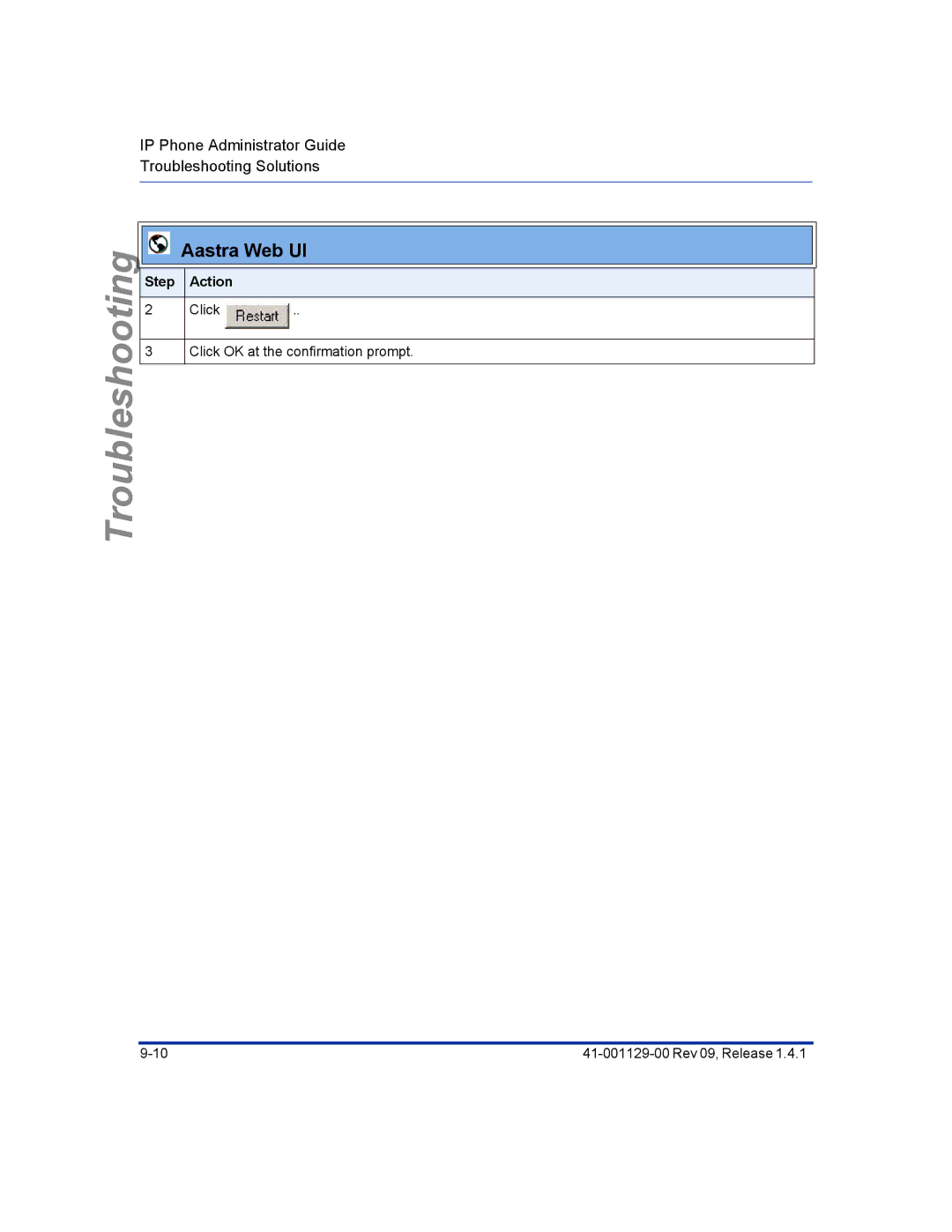 Aastra Telecom 480I CT manual Click Click OK at the confirmation prompt 