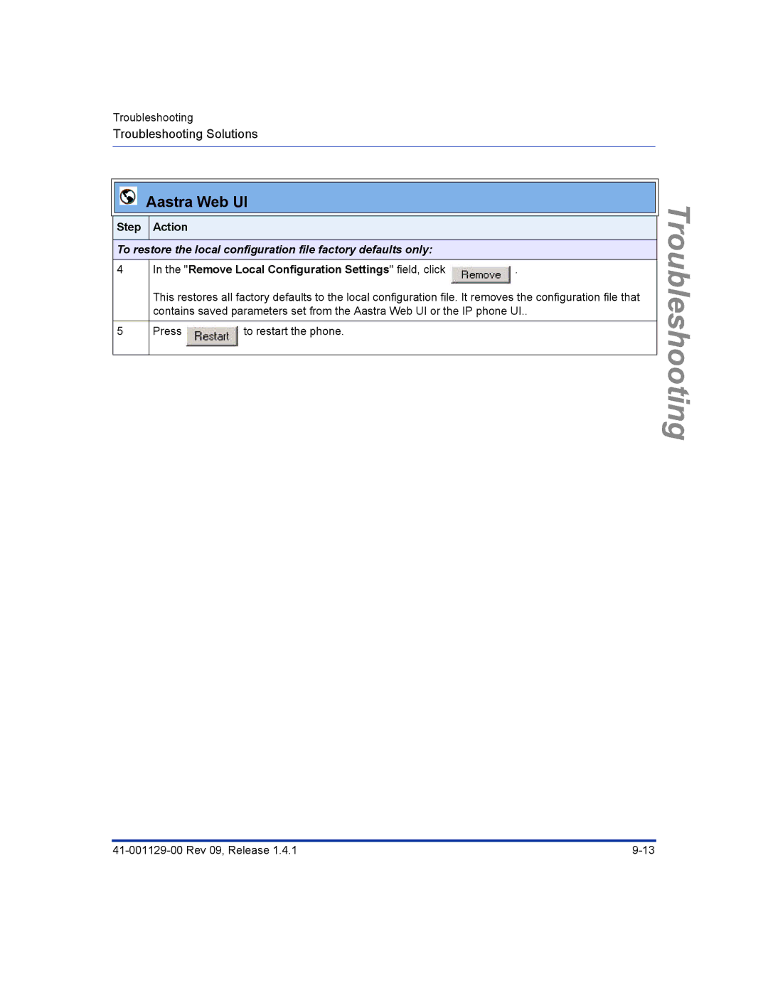 Aastra Telecom 480I CT manual Remove Local Configuration Settings field, click 