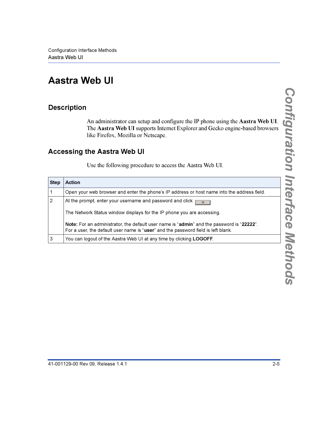 Aastra Telecom 480I CT manual Accessing the Aastra Web UI 