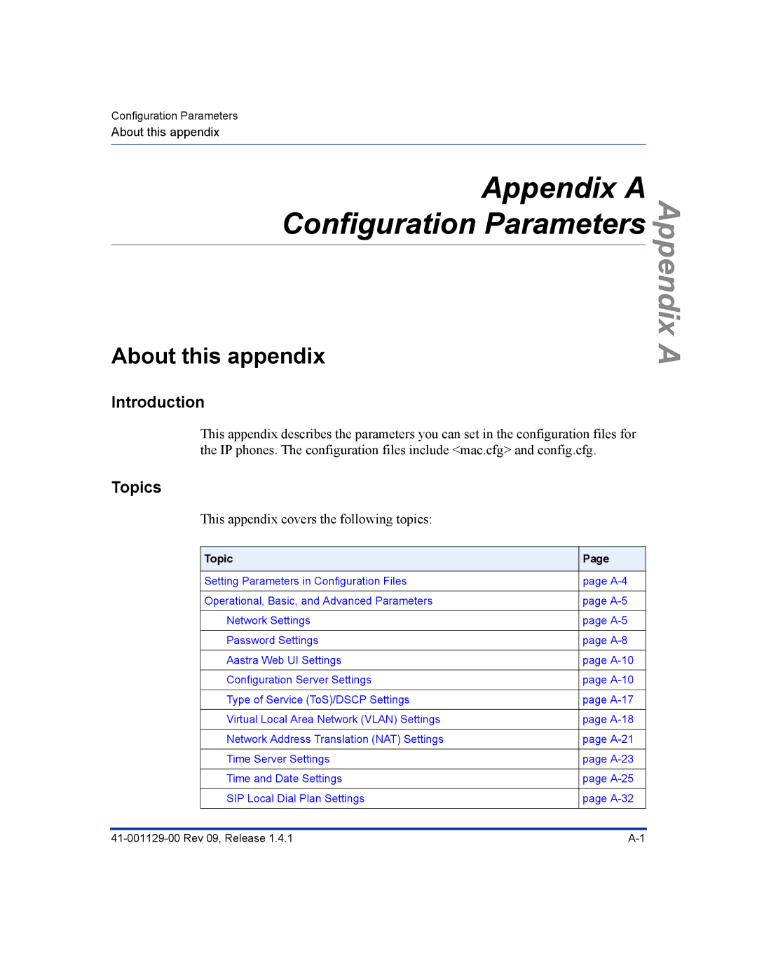 Aastra Telecom 480I CT manual Appendix a, About this appendix 