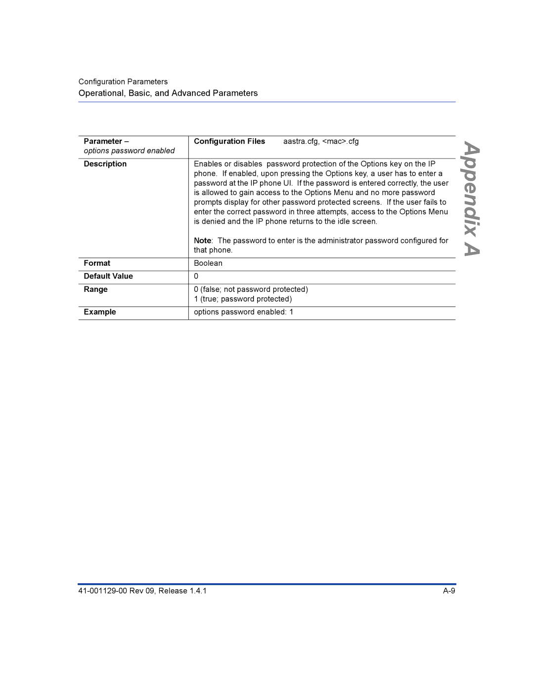 Aastra Telecom 480I CT manual Default Value Range 