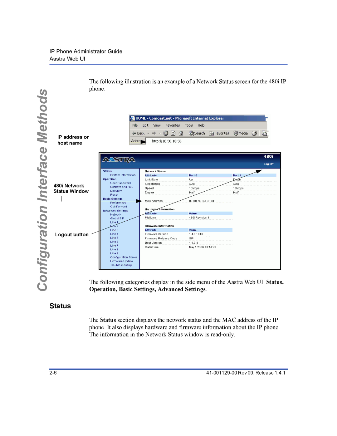 Aastra Telecom 480I CT manual Status 