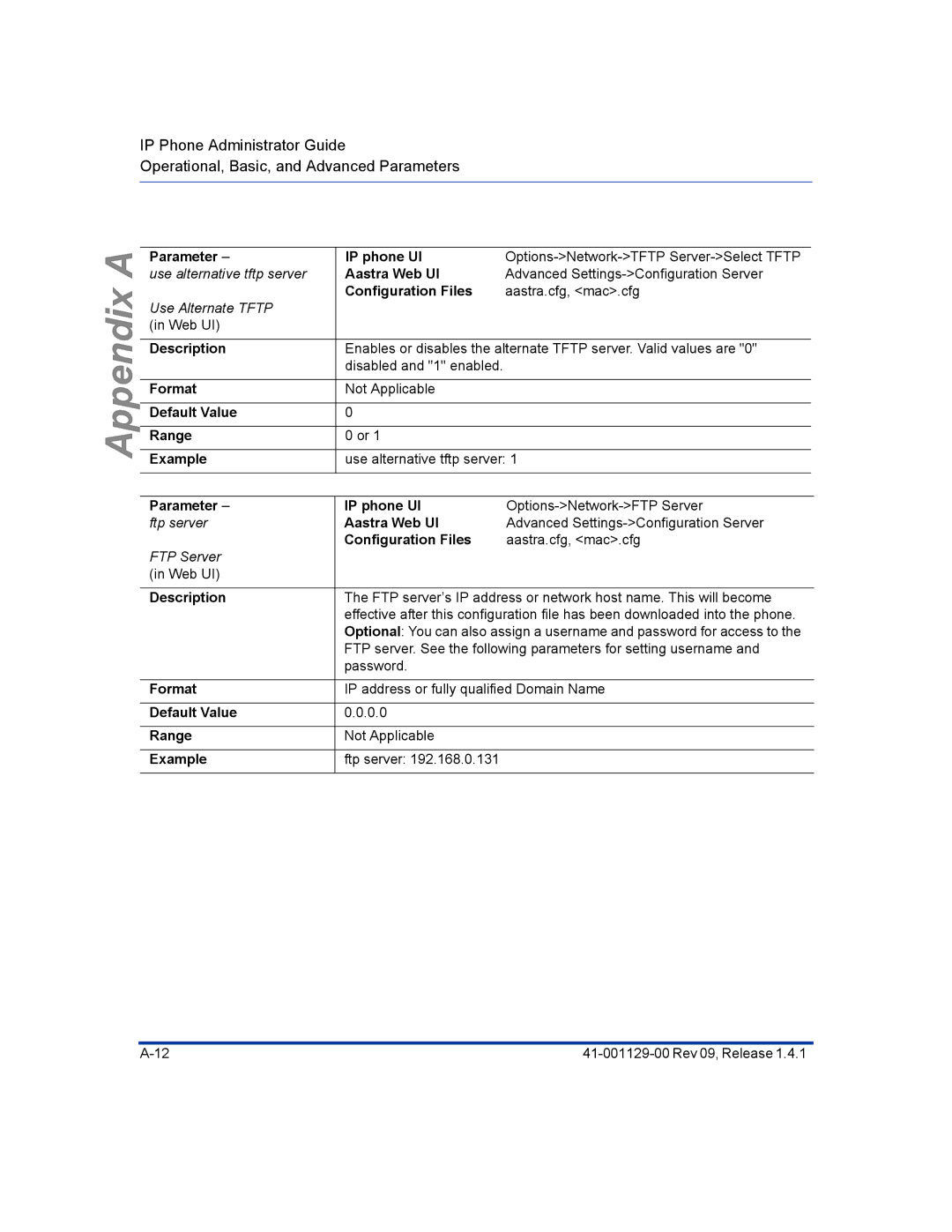 Aastra Telecom 480I CT manual Use alternative tftp server 