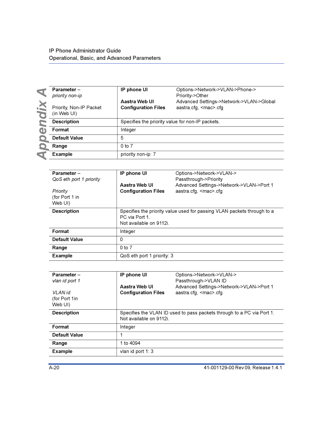 Aastra Telecom 480I CT manual Priority non-ip 