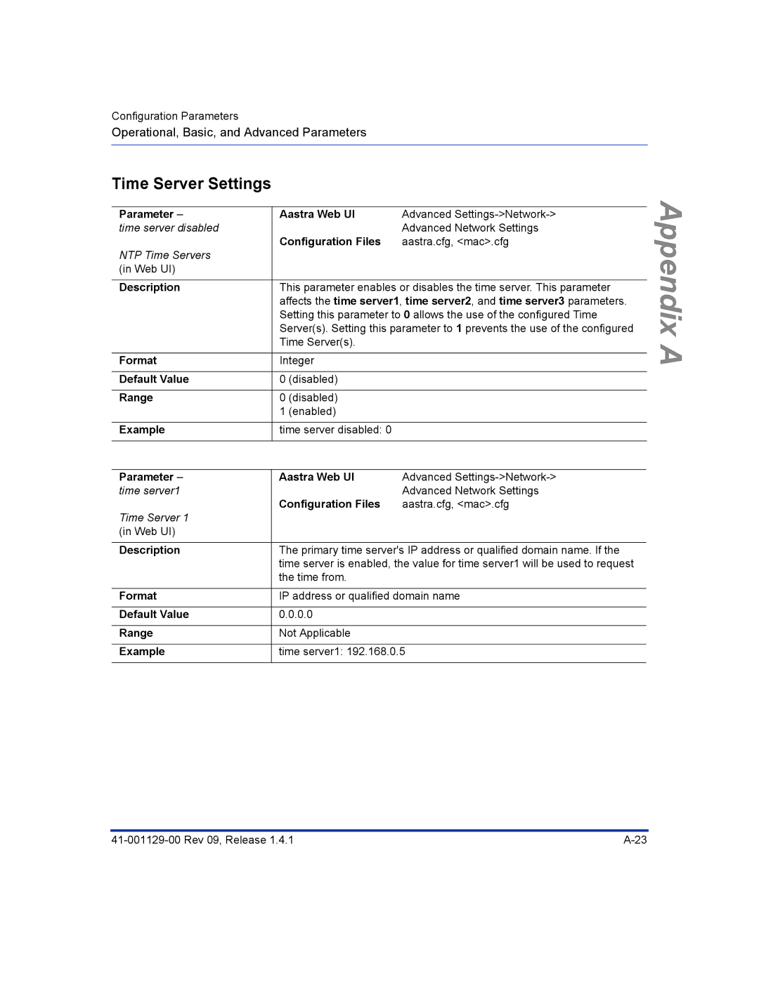 Aastra Telecom 480I CT manual Time Server Settings 