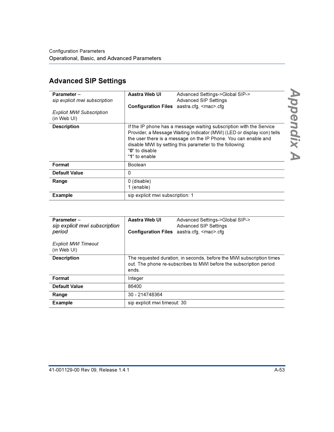 Aastra Telecom 480I CT manual Advanced SIP Settings, Range Example 