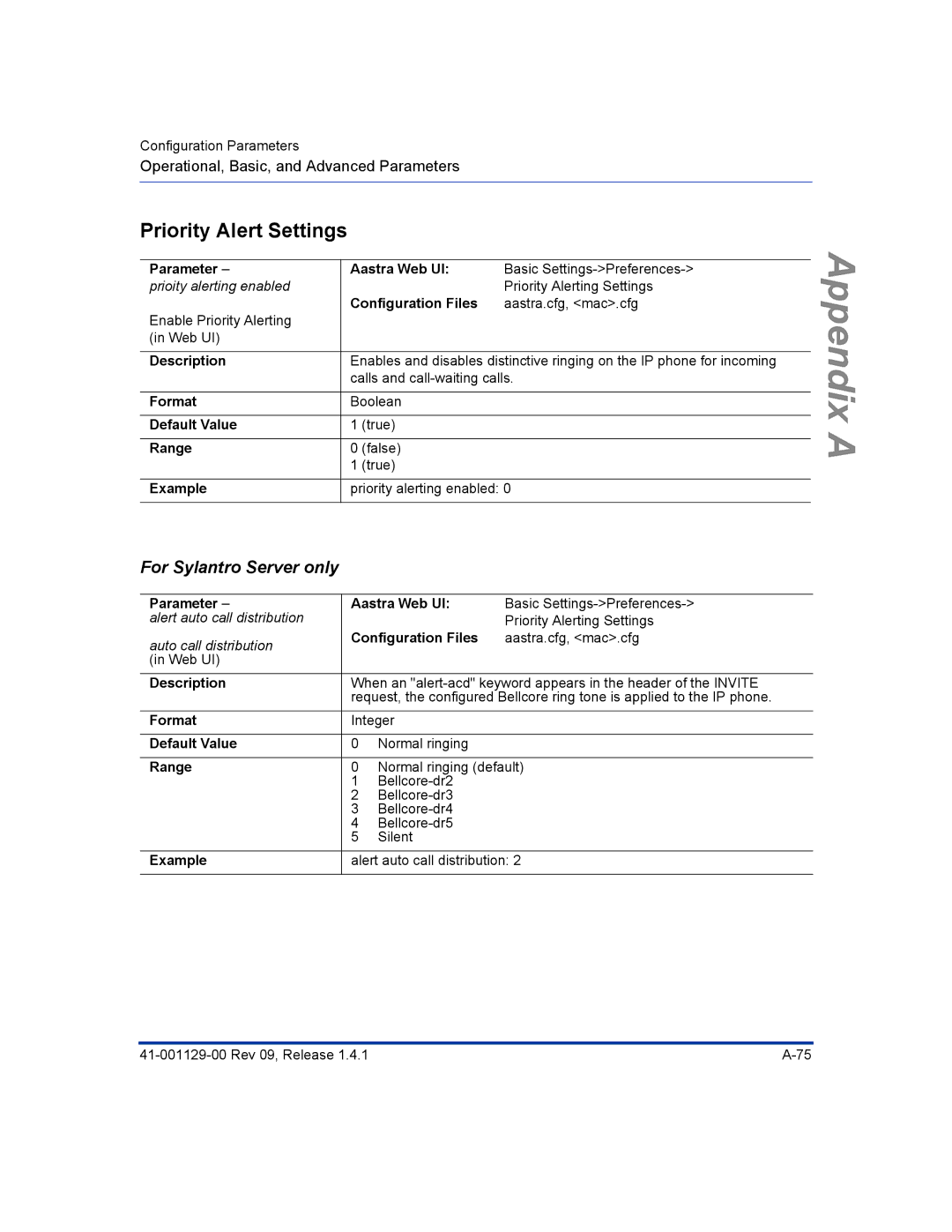 Aastra Telecom 480I CT manual Priority Alert Settings, For Sylantro Server only 