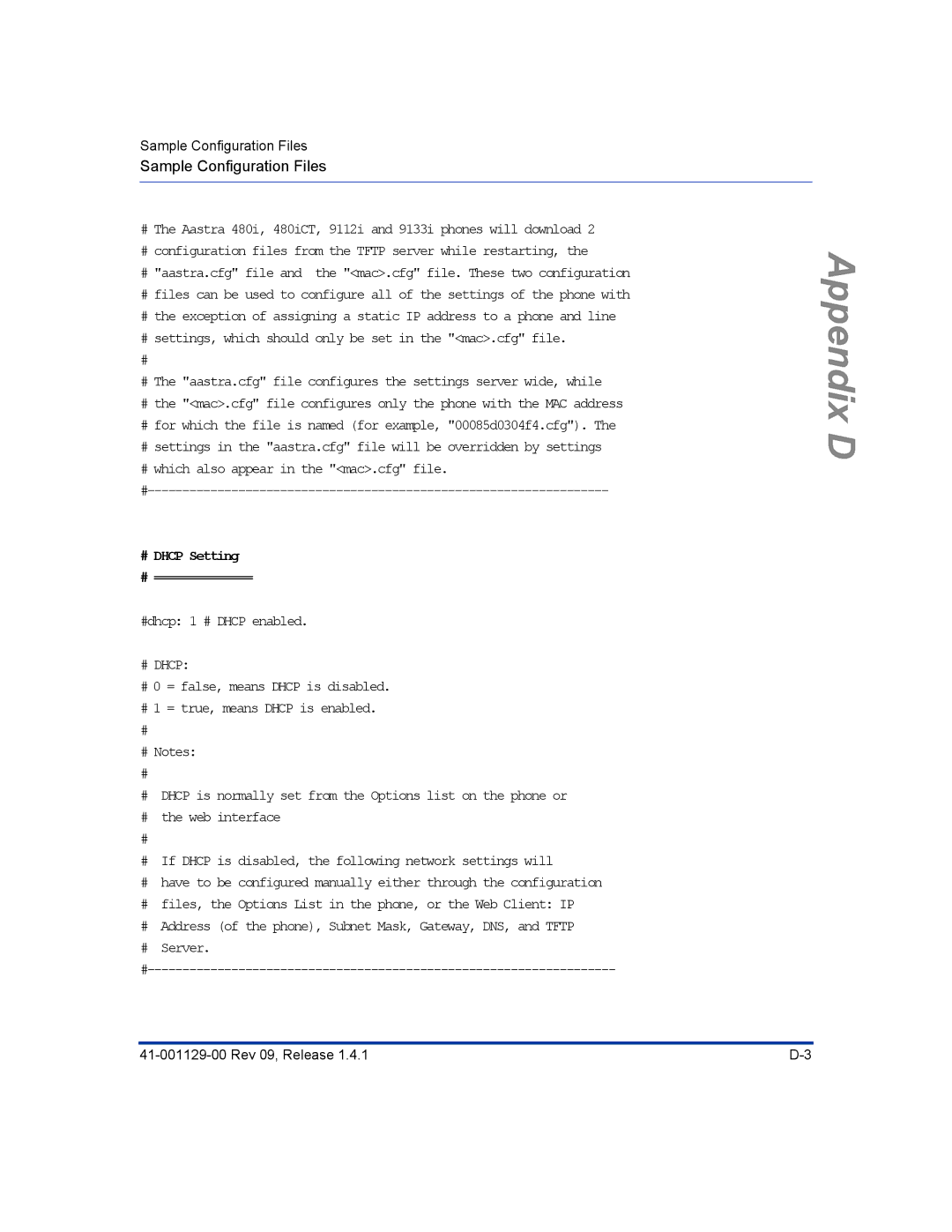 Aastra Telecom 480I CT manual Sample Configuration Files 