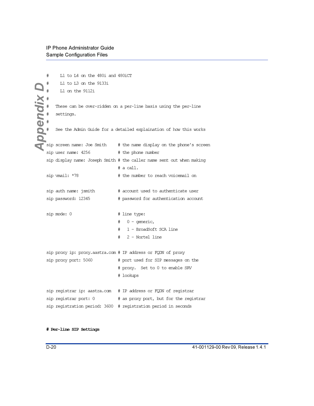 Aastra Telecom 480I CT manual # Per-line SIP Settings 