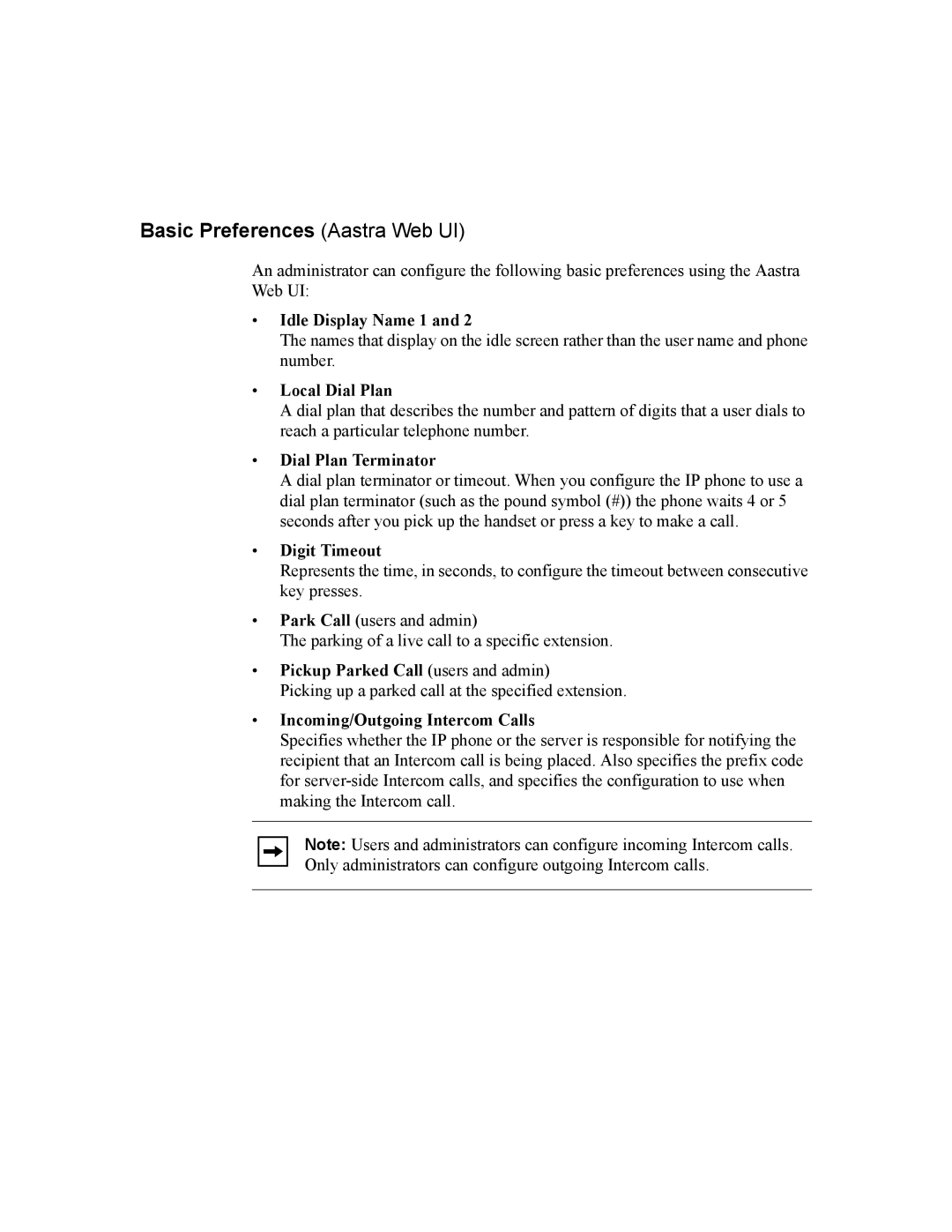 Aastra Telecom 480I CT manual Basic Preferences Aastra Web UI 