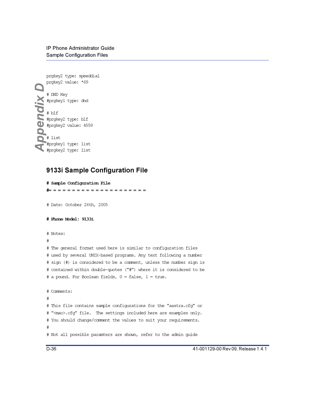 Aastra Telecom 480I CT manual 9133i Sample Configuration File 