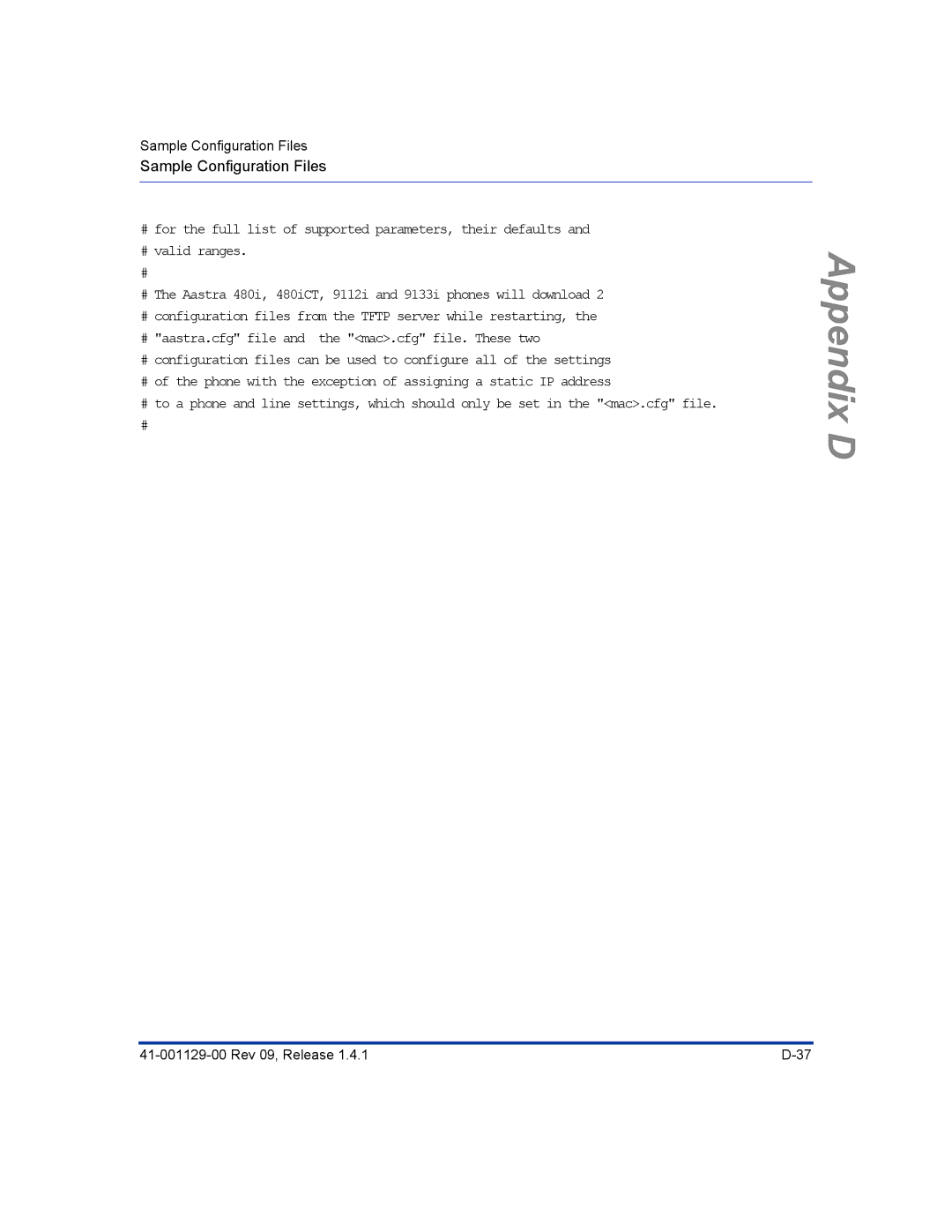 Aastra Telecom 480I CT manual Appendix D 