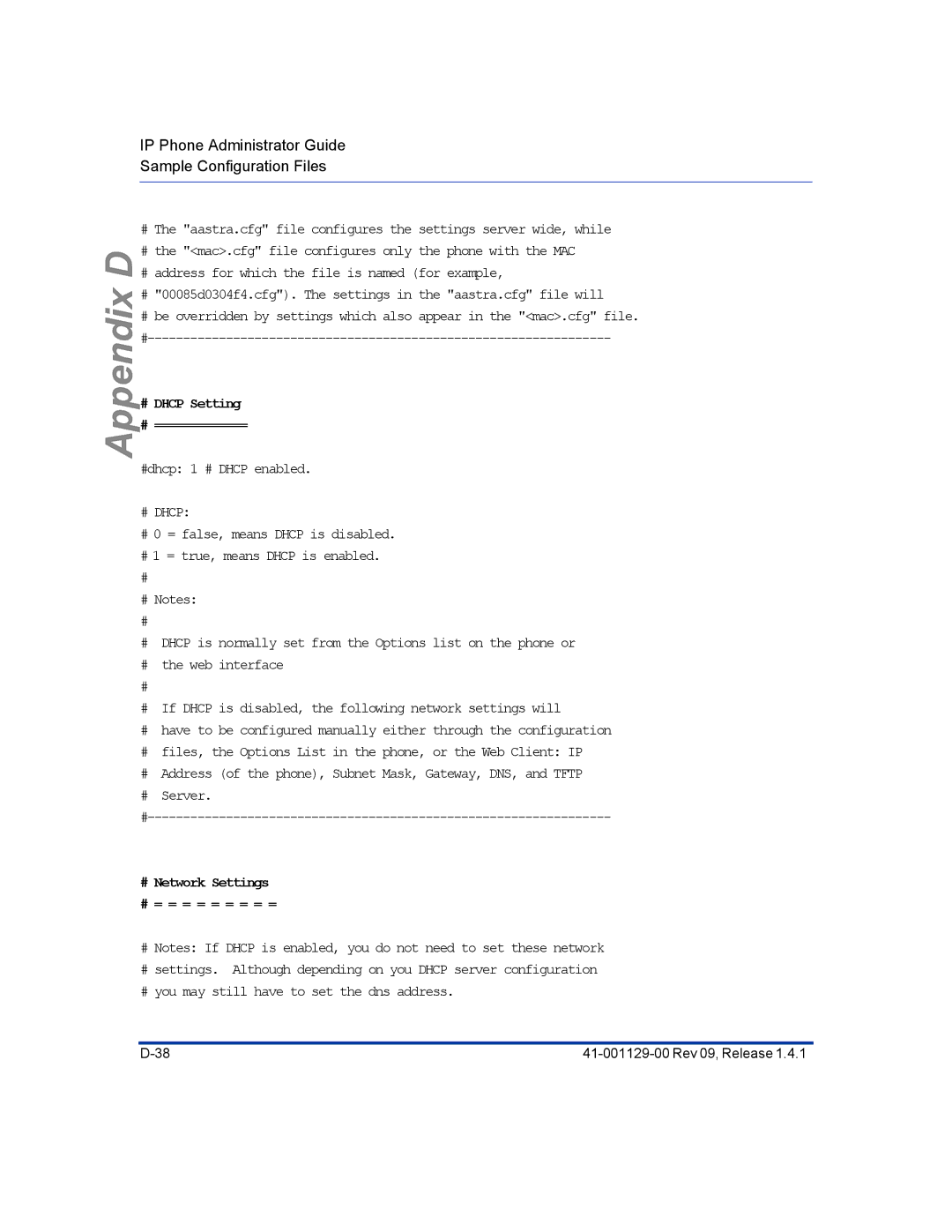 Aastra Telecom 480I CT manual # Dhcp Setting # ============= 