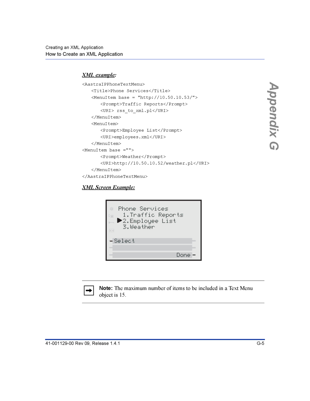 Aastra Telecom 480I CT manual XML Screen Example 