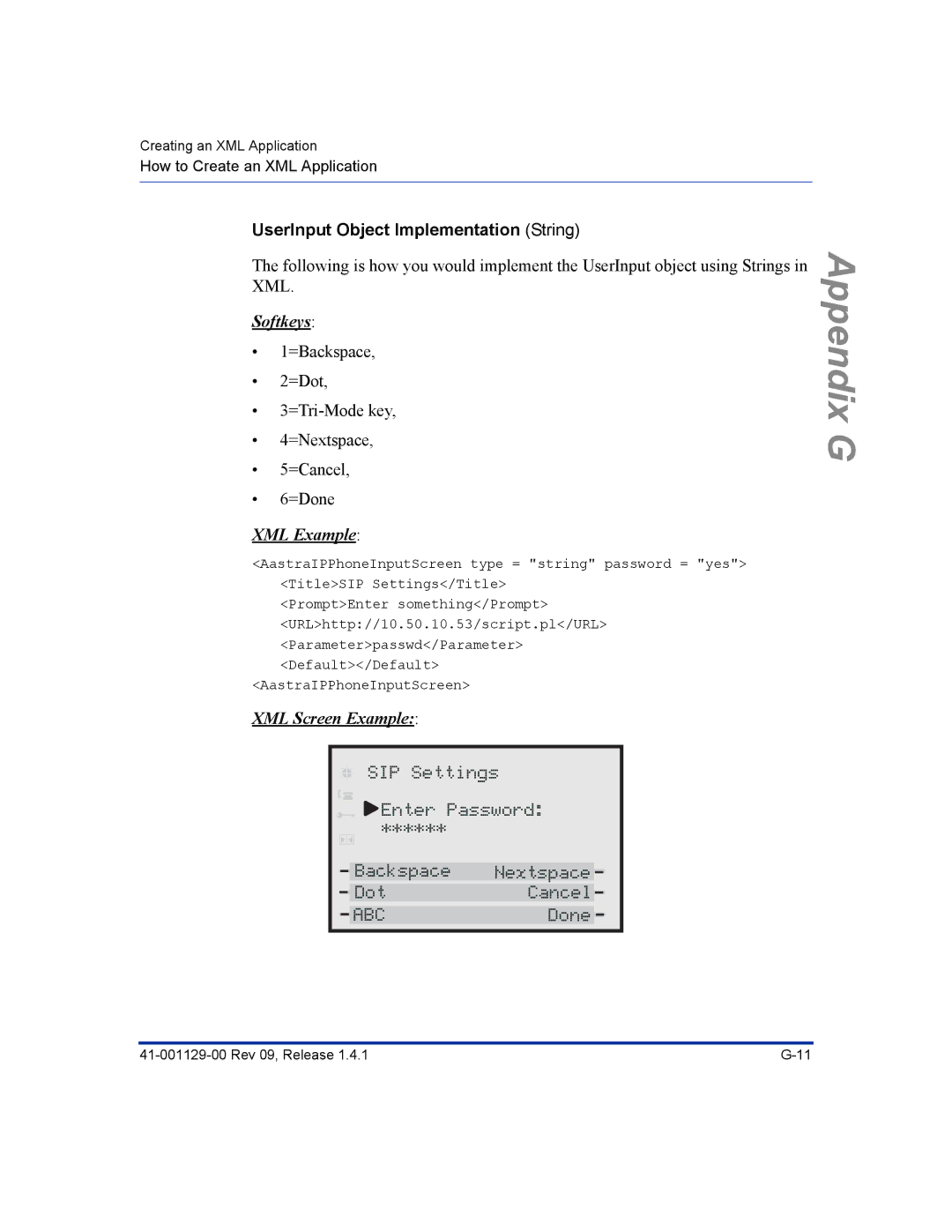 Aastra Telecom 480I CT manual UserInput Object Implementation String 