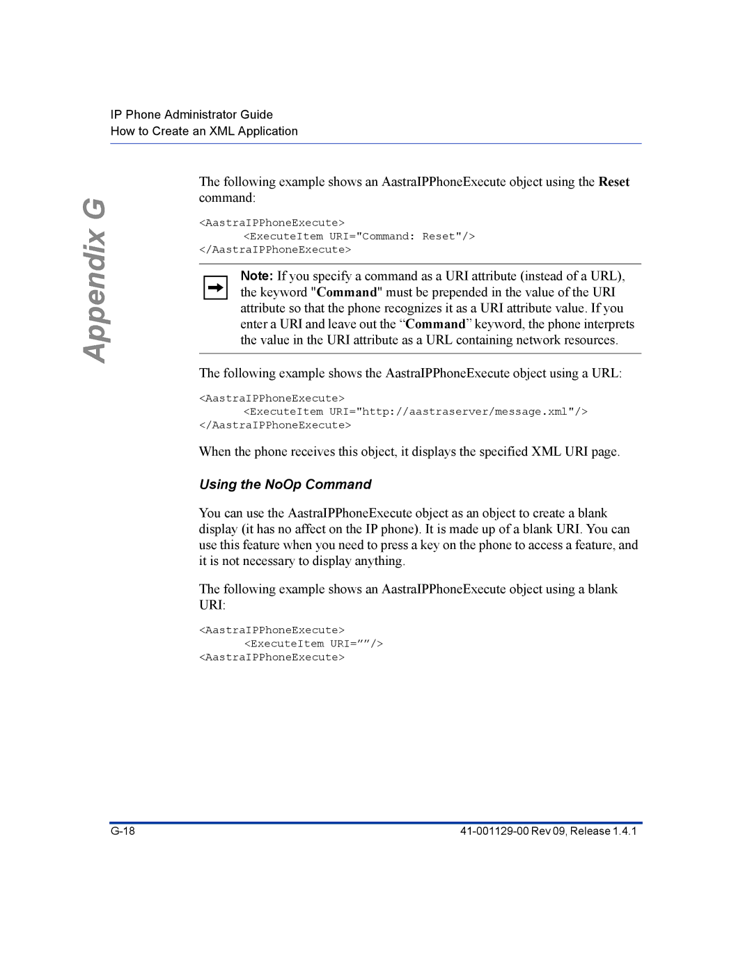 Aastra Telecom 480I CT manual Using the NoOp Command 