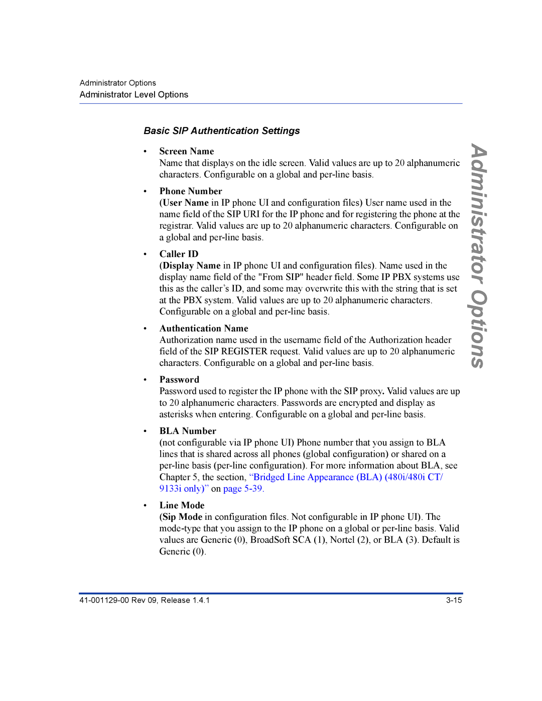 Aastra Telecom 480I CT manual Basic SIP Authentication Settings 