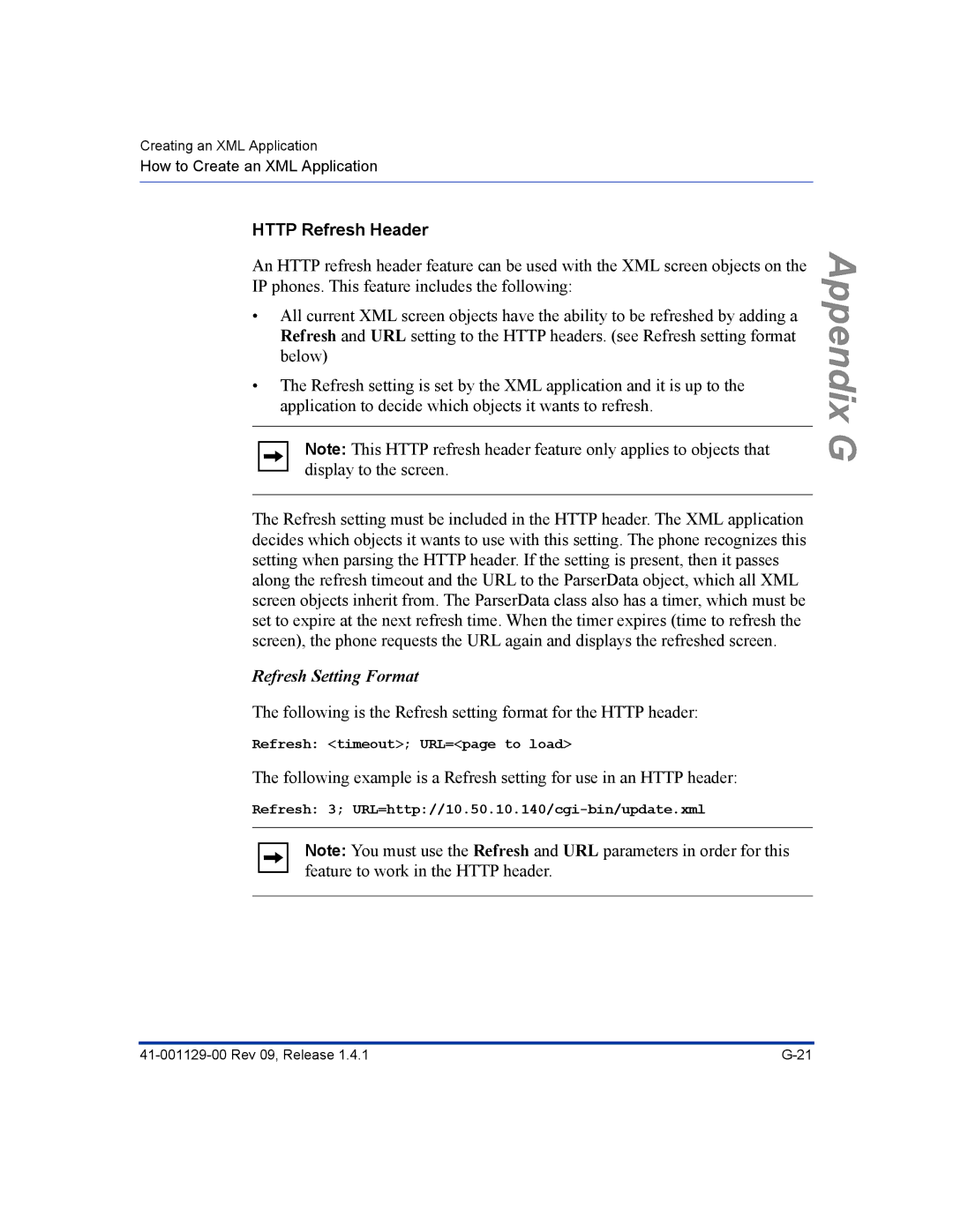 Aastra Telecom 480I CT manual Http Refresh Header, Refresh Setting Format 