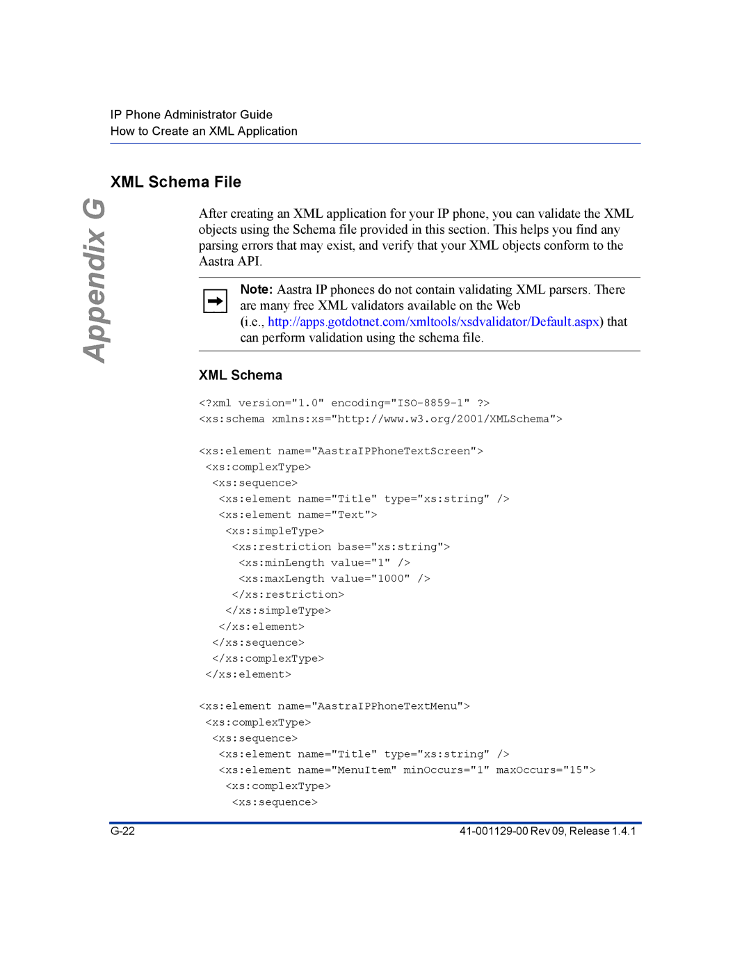 Aastra Telecom 480I CT manual XML Schema File 