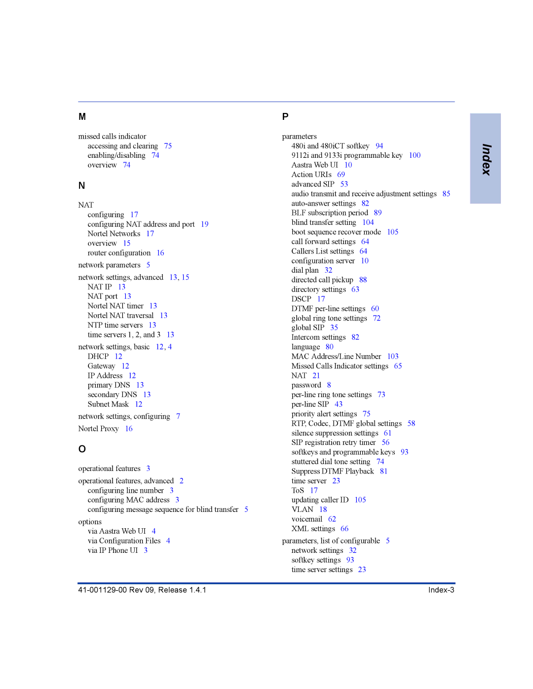 Aastra Telecom 480I CT manual Rev 09, Release Index-3 