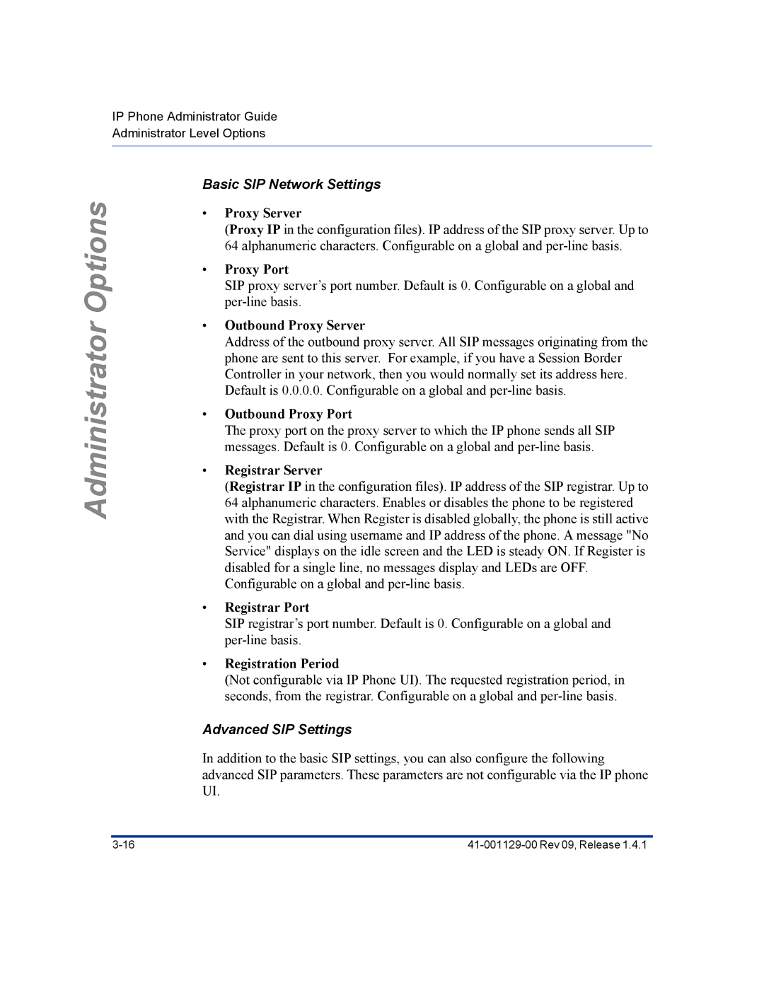 Aastra Telecom 480I CT manual Basic SIP Network Settings, Advanced SIP Settings 