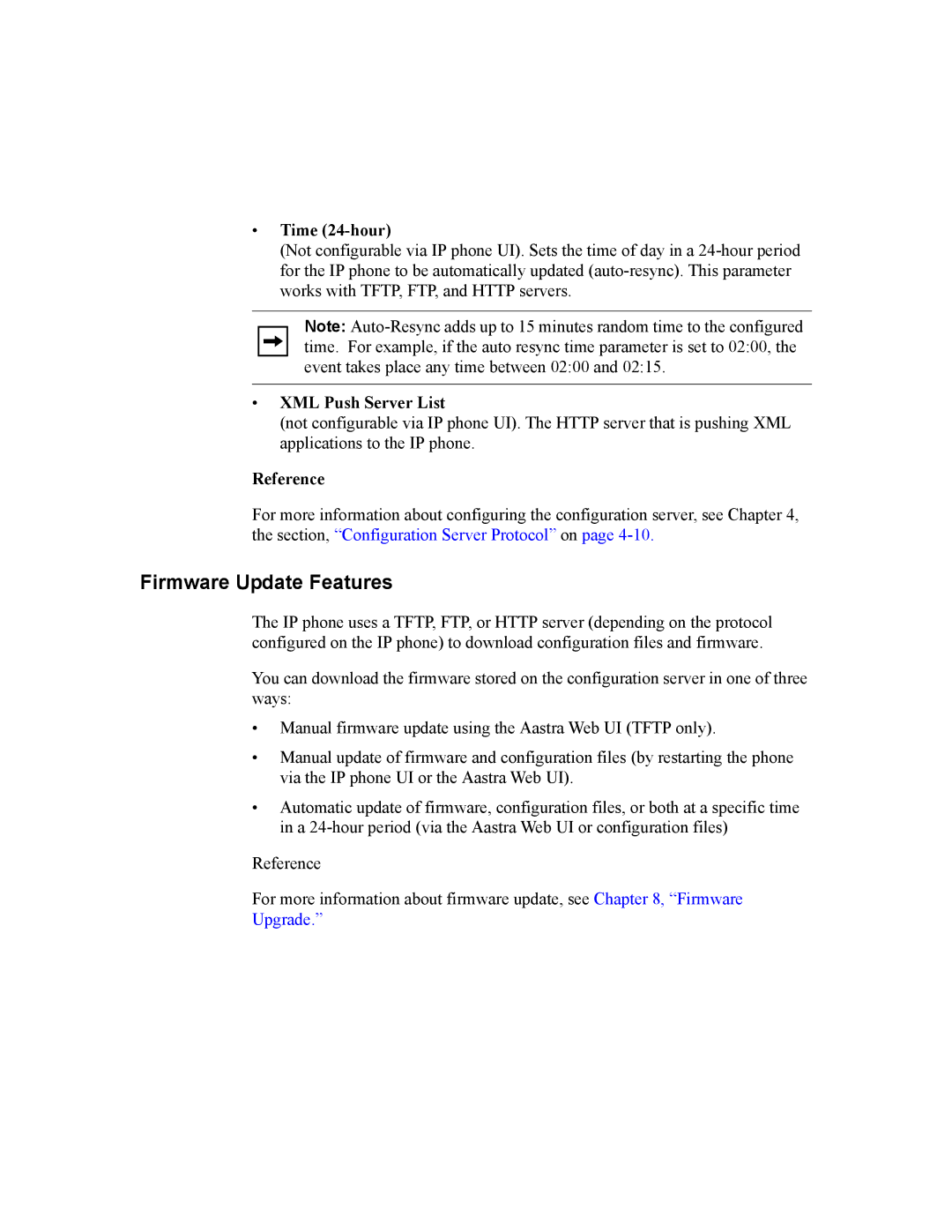 Aastra Telecom 480I CT manual Firmware Update Features, Time 24-hour, XML Push Server List 