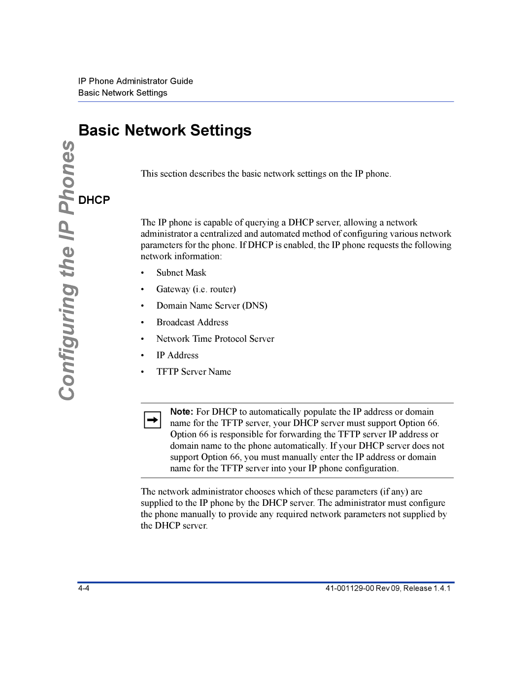 Aastra Telecom 480I CT manual Basic Network Settings, Dhcp 