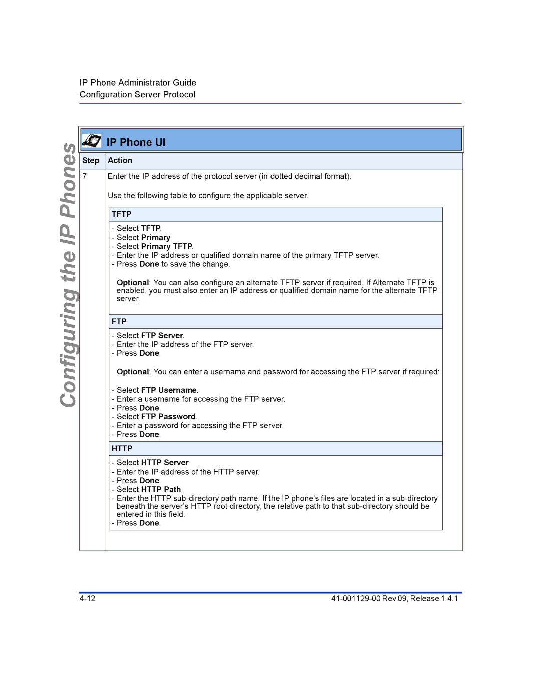 Aastra Telecom 480I CT Select Primary Tftp, Select FTP Server, Select FTP Username, Select FTP Password, Select Http Path 