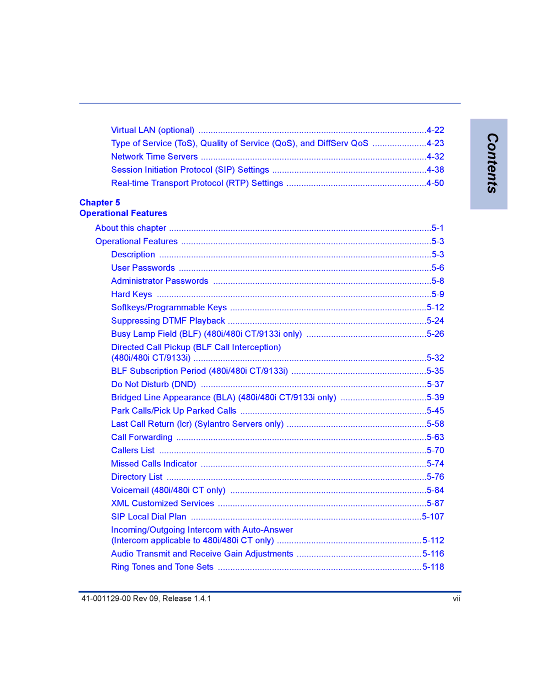 Aastra Telecom 480I CT manual Chapter Operational Features 