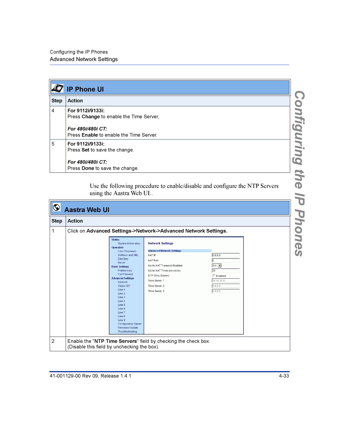 Aastra Telecom 480I CT manual Step Action For 9112i/9133i 