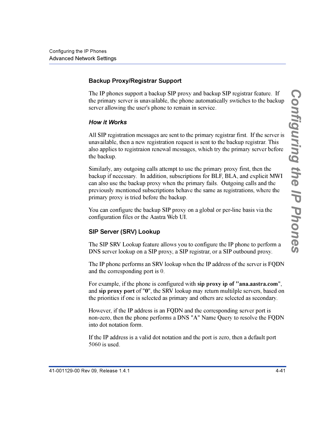 Aastra Telecom 480I CT manual Backup Proxy/Registrar Support, How it Works, SIP Server SRV Lookup 