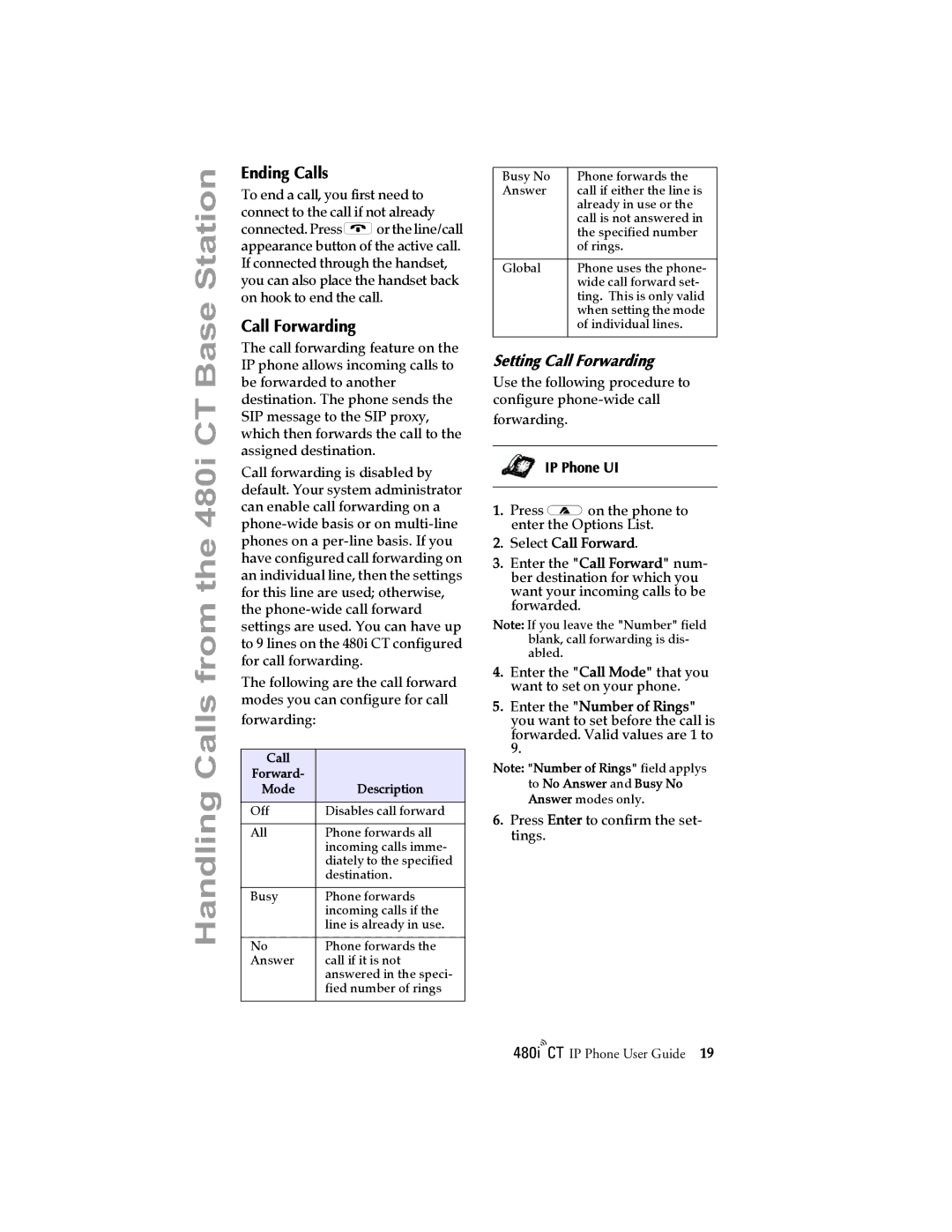 Aastra Telecom 480I CT manual Ending Calls, Setting Call Forwarding, Select Call Forward 