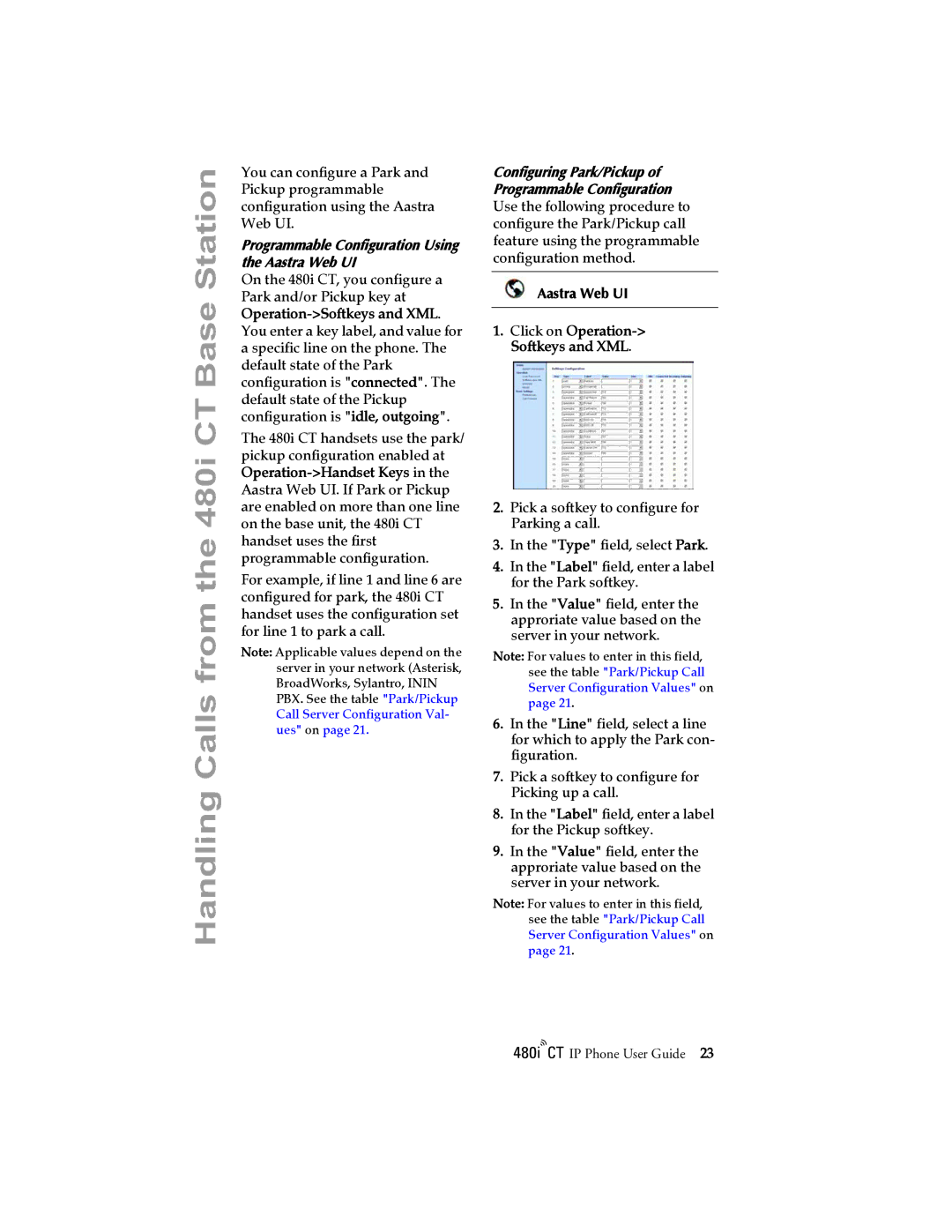 Aastra Telecom 480I CT manual Programmable Configuration Using the Aastra Web UI 