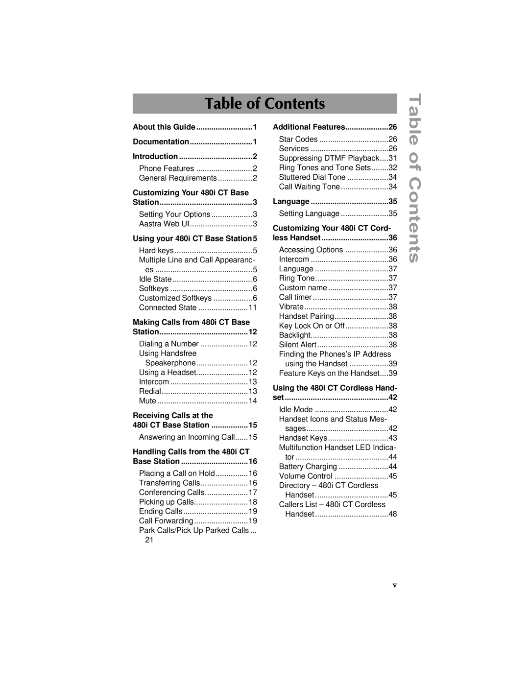 Aastra Telecom 480I CT manual Table of Contents 