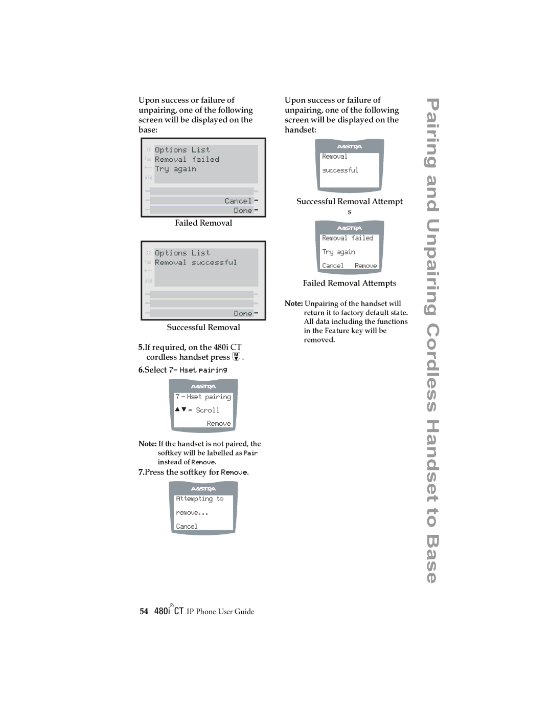 Aastra Telecom 480I CT manual Failed Removal 