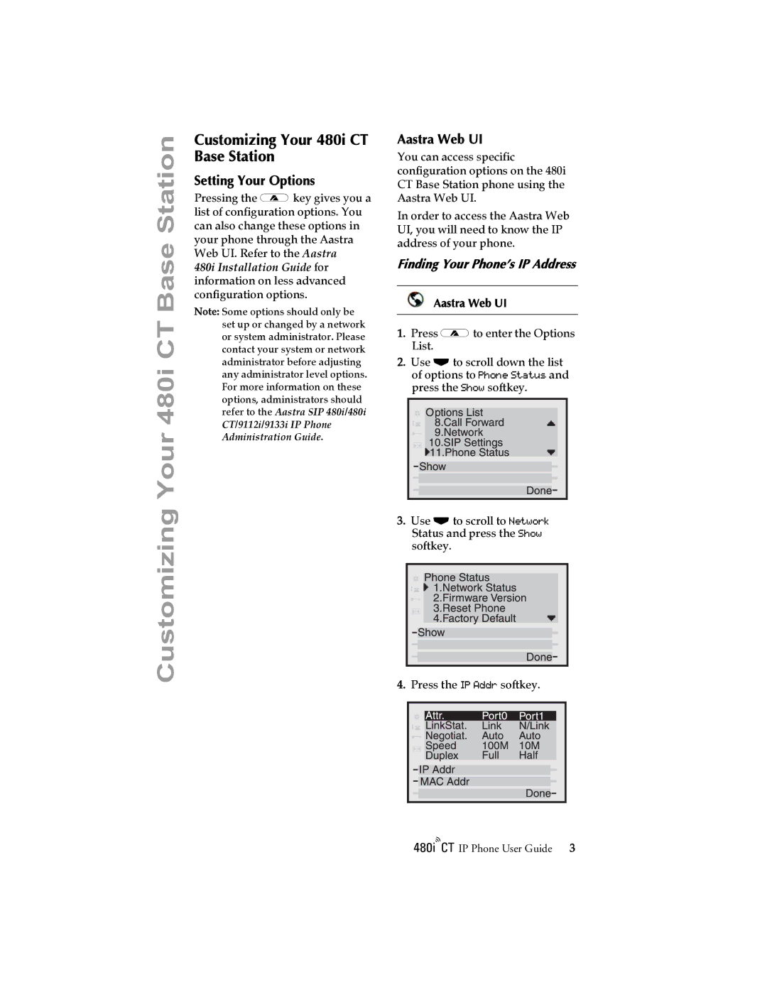 Aastra Telecom 480I CT manual Customizing Your 480i CT Base Station, Setting Your Options, Aastra Web UI 