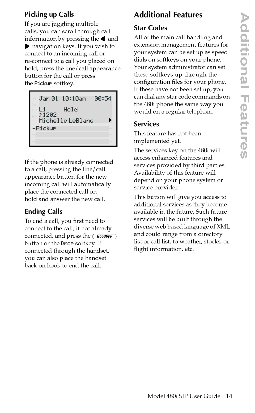 Aastra Telecom 480i SIP manual Additional Features 