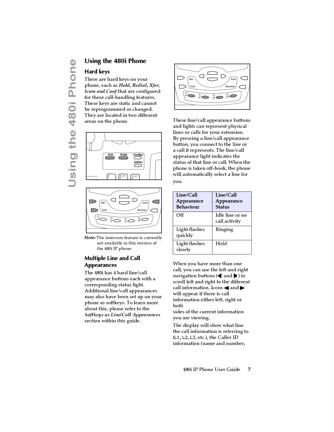 Aastra Telecom 480I Using the 480i Phone, Hard keys, Multiple Line and Call Appearances, Softkeys as Line/Call Appearances 