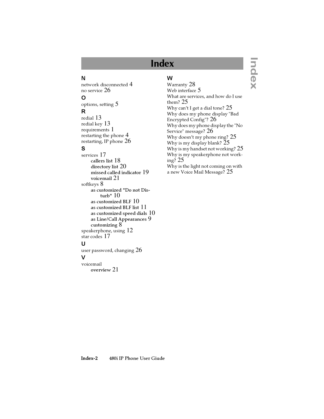 Aastra Telecom 480I manual Index 