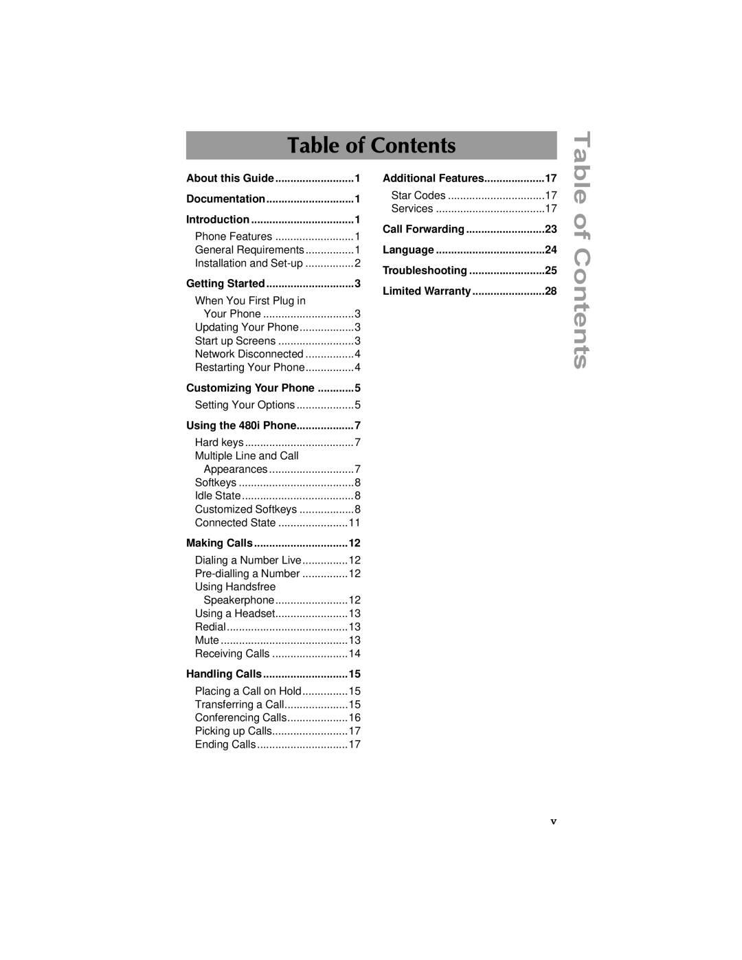 Aastra Telecom 480I manual Table of Contents 