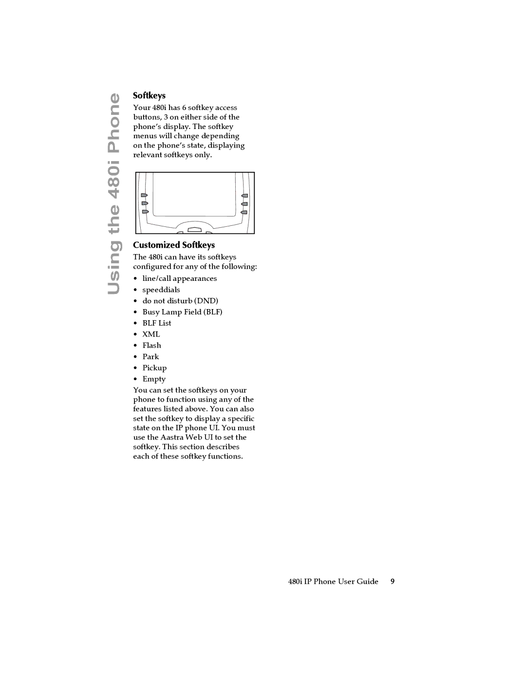 Aastra Telecom 480I manual Customized Softkeys 