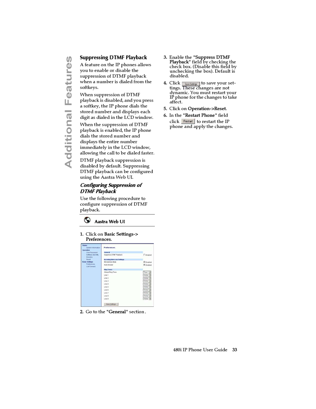 Aastra Telecom 480I manual Suppressing Dtmf Playback, Configuring Suppression of Dtmf Playback 