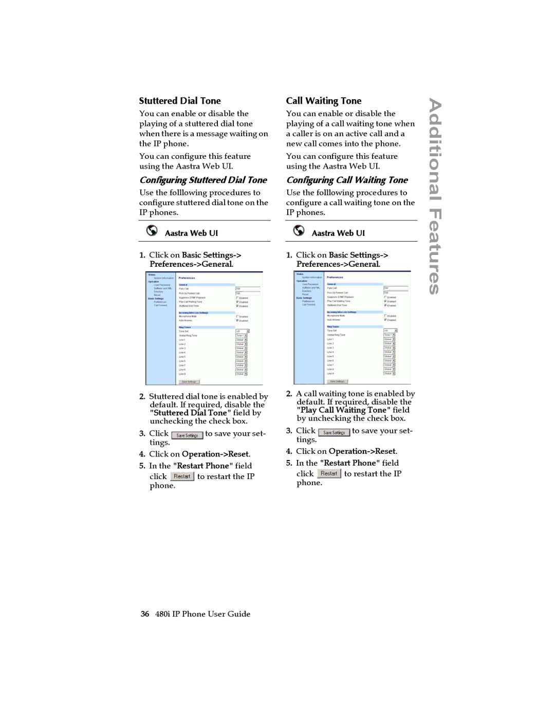 Aastra Telecom 480I manual Configuring Stuttered Dial Tone, Configuring Call Waiting Tone 
