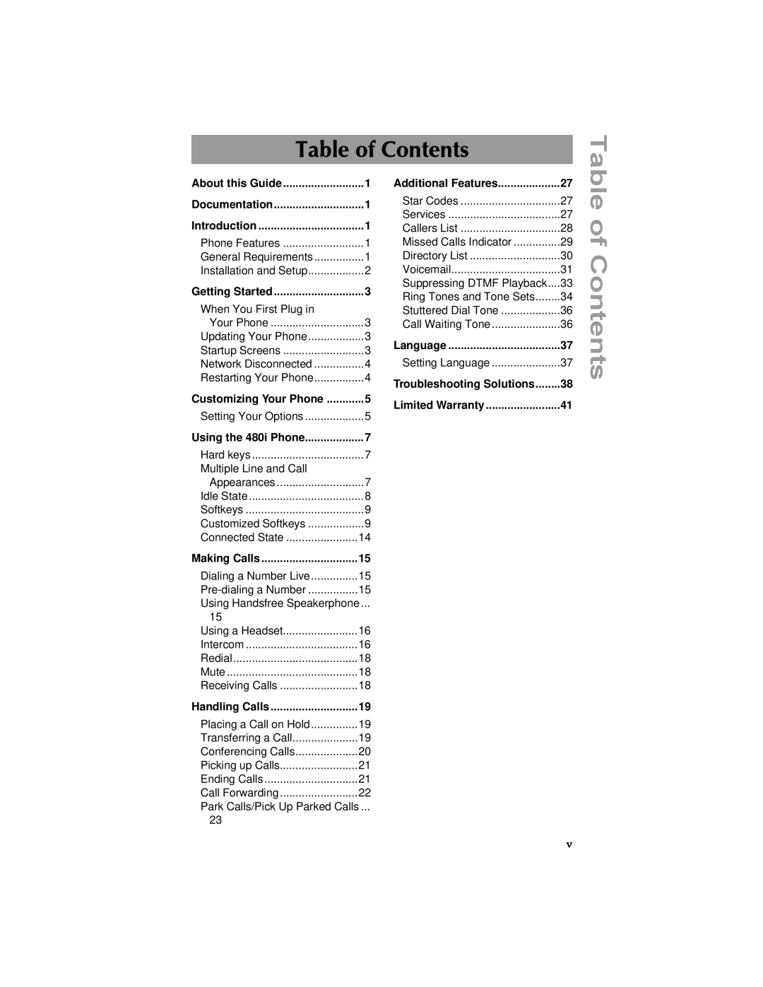 Aastra Telecom 480I manual Table of Contents 