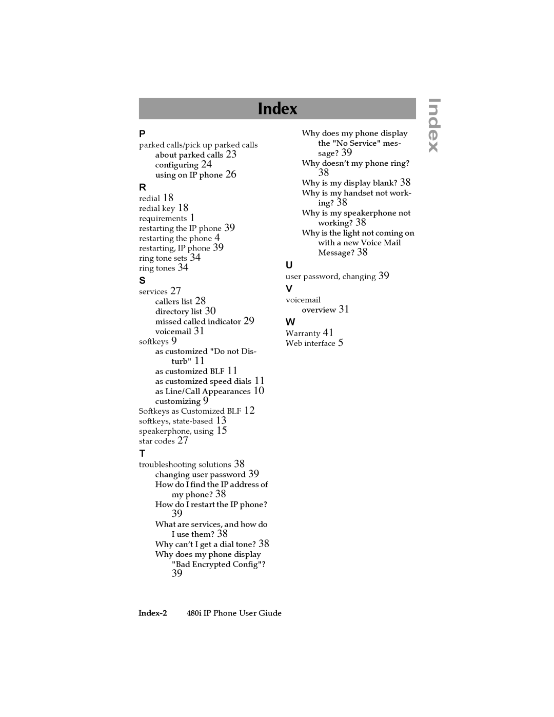 Aastra Telecom 480I manual Index 