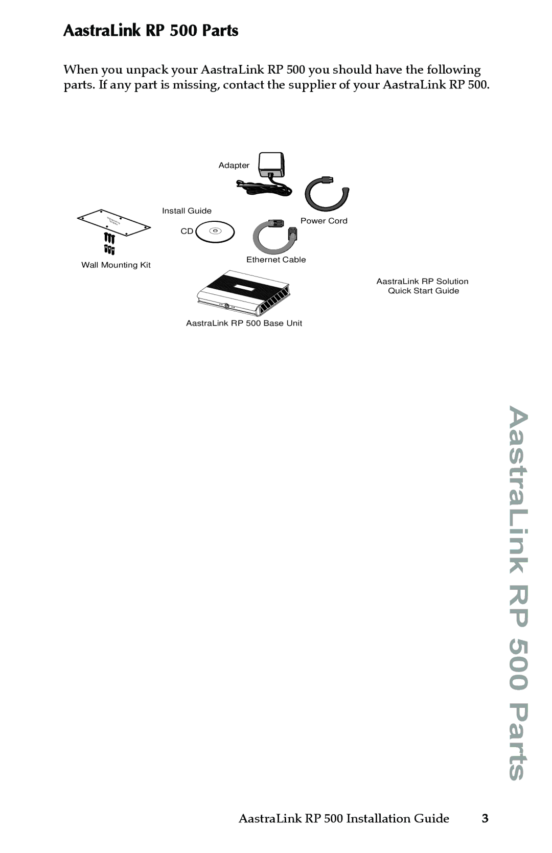 Aastra Telecom manual AastraLink RP 500 Parts 