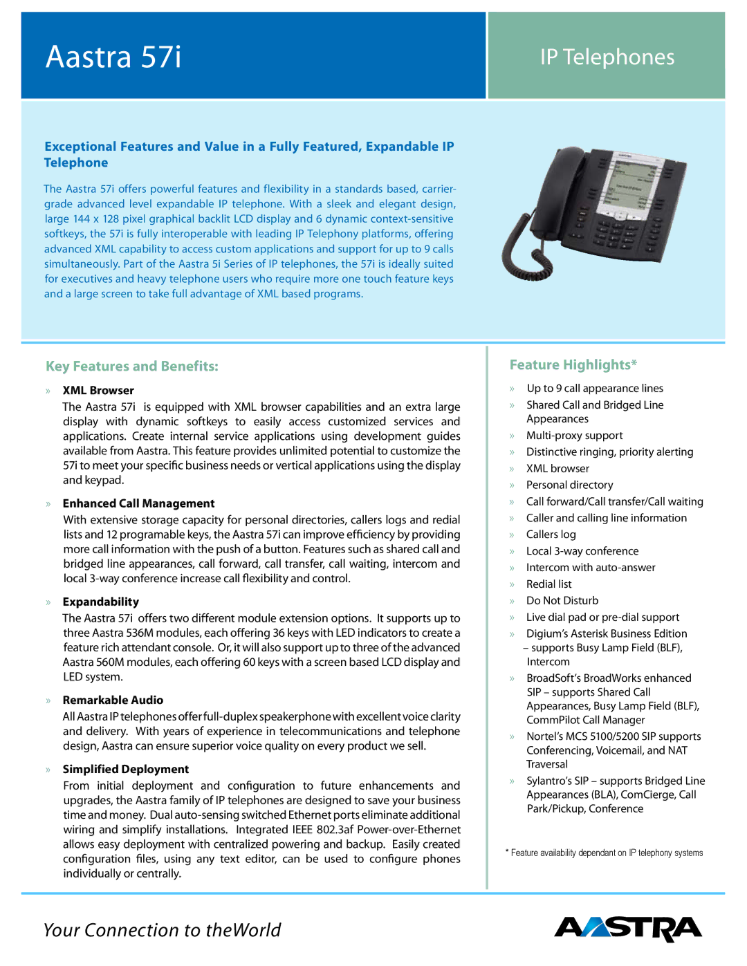 Aastra Telecom 51I manual Your Connection to theWorld 