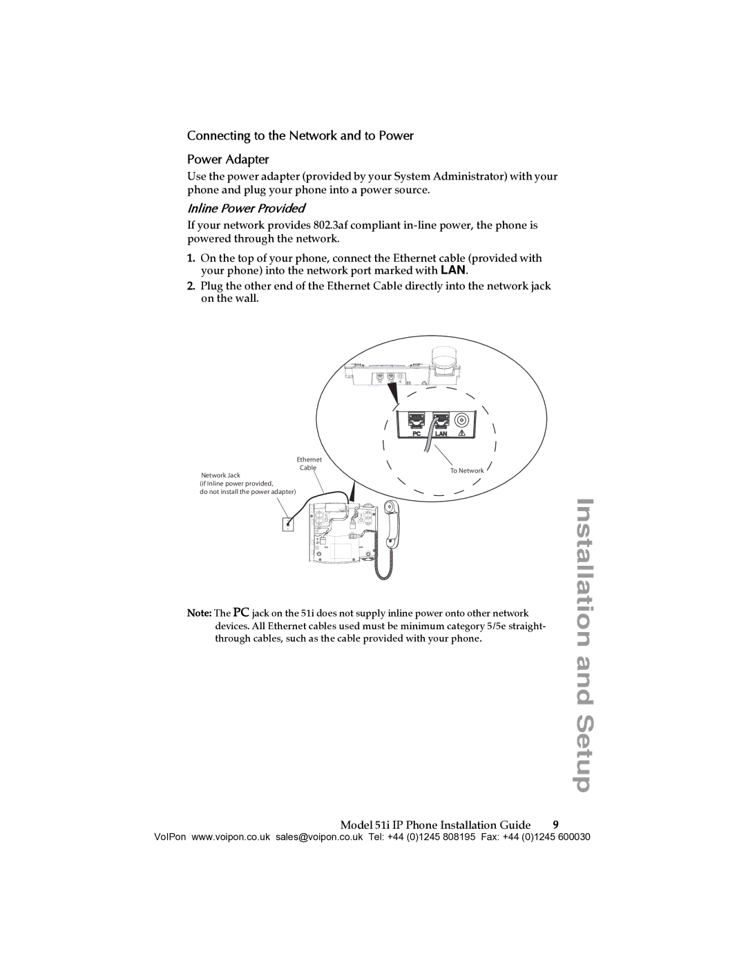 Aastra Telecom 51I manual Connecting to the Network and to Power Power Adapter, Inline Power Provided 